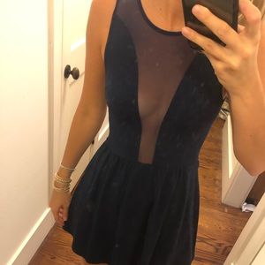 Navy For Love & Lemons sheer front panel dress